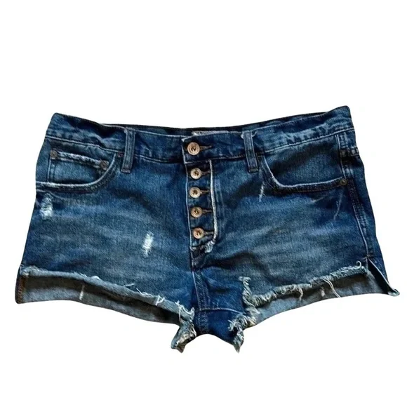 Free People Women's Denim Button Up Distressed Shorts Size 28 - Picture 1 of 7